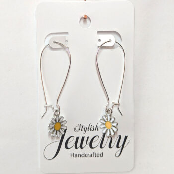 White and Yellow Daisy Flower Enamel Earrings - Image 4