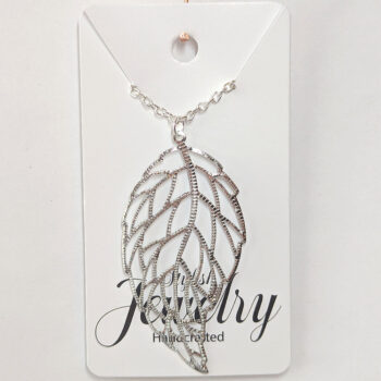 Silver Large Lightweight Filigree Leaf Necklace - Image 3