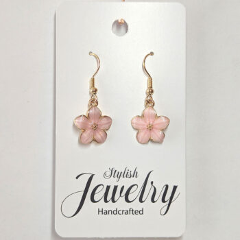 Gold Pink Enamel Flower Earrings - Image 3