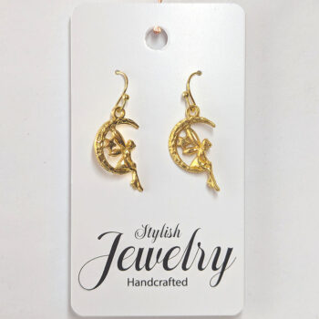 Gold Angel Fairy in Moon Earrings - Image 5