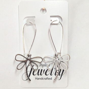 Antique Silver Hollow Curved Tail Dragonfly Earrings - Image 4