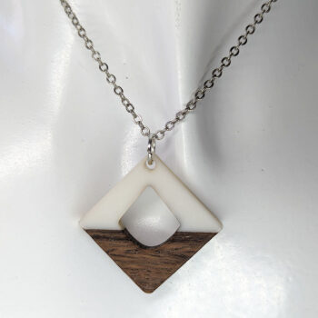 White Resin Wood Hollow Diamond Necklace - Image 6