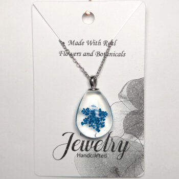 Teardrop Real Dried Blue Flowers Glass Necklace Silver - Image 6