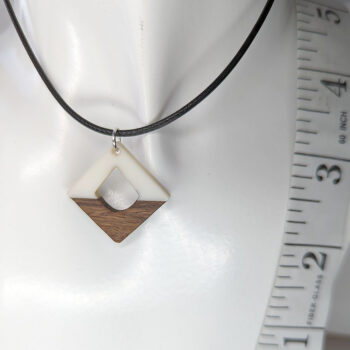 White Resin Wood Hollow Diamond Necklace - Image 4