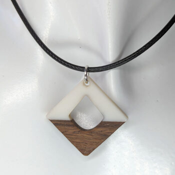 White Resin Wood Hollow Diamond Necklace - Image 2