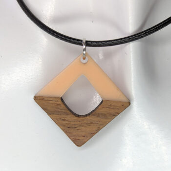 Peach Leaf Resin Wood Hollow Diamond Necklace - Image 6