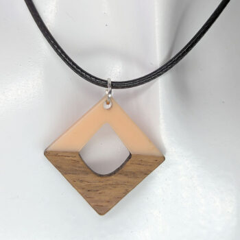 Peach Leaf Resin Wood Hollow Diamond Necklace - Image 5