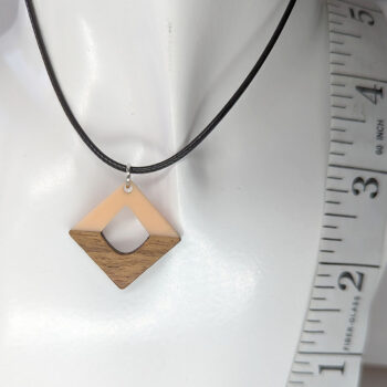 Peach Leaf Resin Wood Hollow Diamond Necklace - Image 4