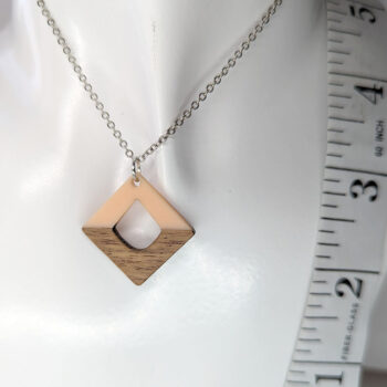 Peach Leaf Resin Wood Hollow Diamond Necklace - Image 3