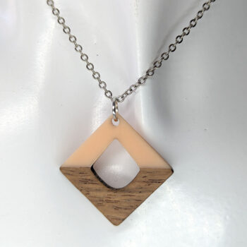 Peach Leaf Resin Wood Hollow Diamond Necklace - Image 2