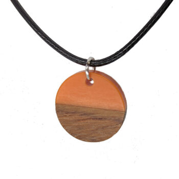 Orange Resin Wood Round Circle Necklace