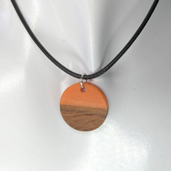 Orange Resin Wood Round Circle Necklace - Image 6