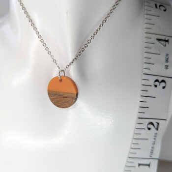 Orange Resin Wood Round Circle Necklace - Image 4