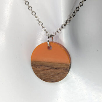 Orange Resin Wood Round Circle Necklace - Image 3