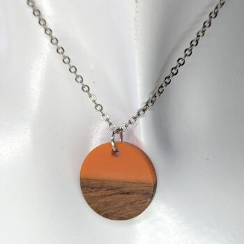 Orange Resin Wood Round Circle Necklace - Image 2