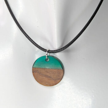 Dark Green Resin Wood Round Circle Necklace - Image 5