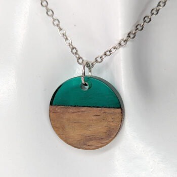 Dark Green Resin Wood Round Circle Necklace - Image 4