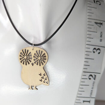 Owl Big Eyes Laser Cut Natural Wood Pendant Necklace - Image 6