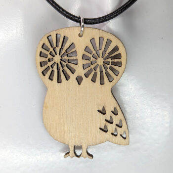 Owl Big Eyes Laser Cut Natural Wood Pendant Necklace - Image 4