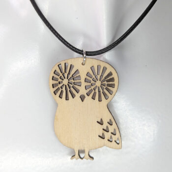 Owl Big Eyes Laser Cut Natural Wood Pendant Necklace