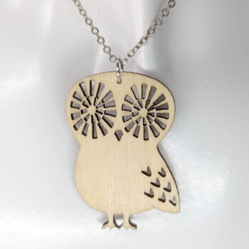 Owl Big Eyes Laser Cut Natural Wood Pendant Necklace - Image 5