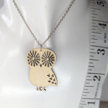 Owl Big Eyes Laser Cut Natural Wood Pendant Necklace - Image 2