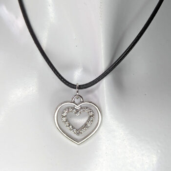 Silver Double Heart Rhinestones Necklace - Image 4