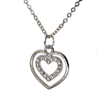 Silver Double Heart Rhinestones Necklace