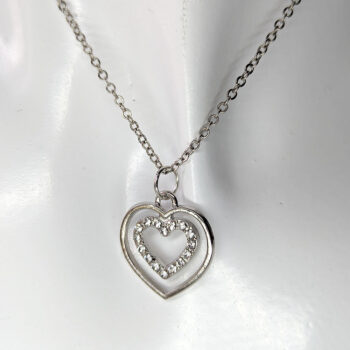 Silver Double Heart Rhinestones Necklace - Image 3