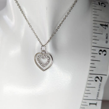 Silver Double Heart Rhinestones Necklace - Image 2