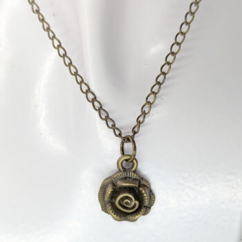 Small Antique Bronze Rose Flower Head Necklace - Image 2