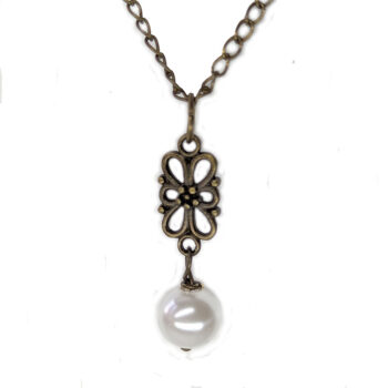 Filigree Rectangle Antique Bronze Pearl Necklace