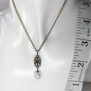 Filigree Rectangle Antique Bronze Pearl Necklace - Image 2