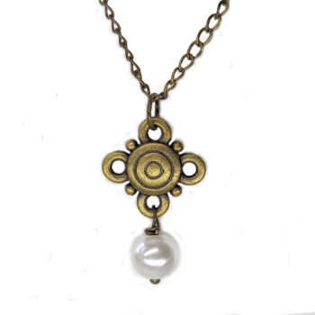 Round Connector Antique Bronze Pearl Necklace