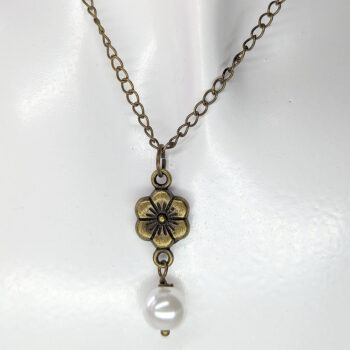 Dainty Flower Antique Bronze Pearl Necklace - Image 2