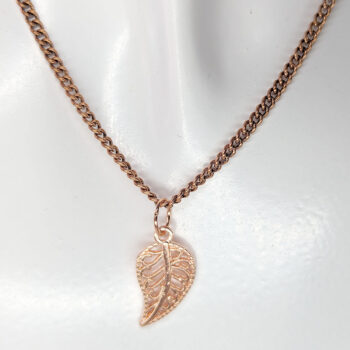 Small Curved Hollow Leaf Pendant Rose Gold - Image 3