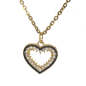 Gold Black Heart Rhinestones Necklace