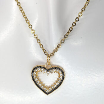 Gold Black Heart Rhinestones Necklace - Image 3