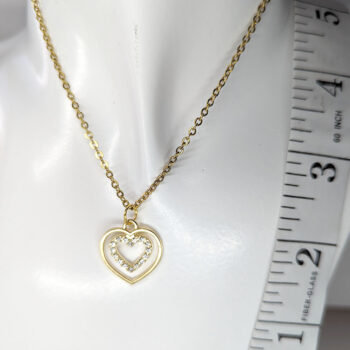 Gold Double Heart Rhinestones Necklace - Image 3