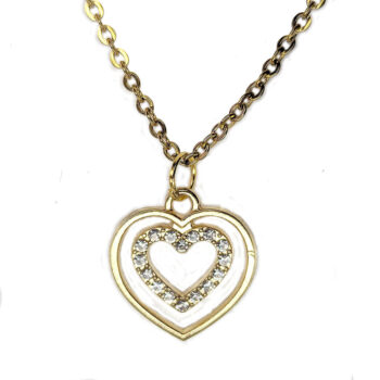 Gold Double Heart Rhinestones Necklace