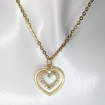 Gold Double Heart Rhinestones Necklace - Image 2