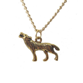 Antique Gold Howling Wolf Necklace