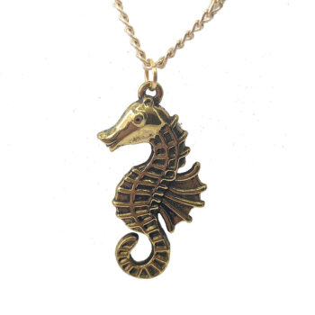 Antique Gold Large Seahorse Vintage Style Necklace