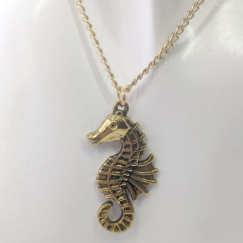 Antique Gold Large Seahorse Vintage Style Necklace - Image 3