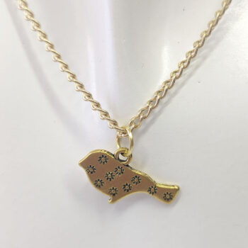 Antique Gold Flower Pattern Bird Necklace