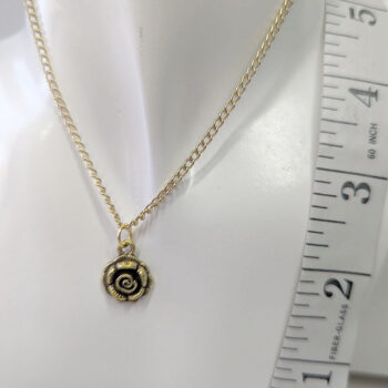 Small Antique Gold Rose Flower Head Necklace - Image 3