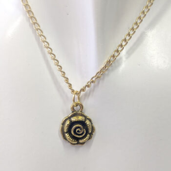 Small Antique Gold Rose Flower Head Necklace - Image 2