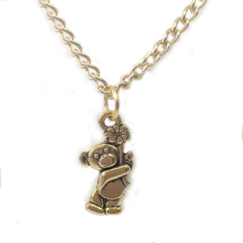 Antique Gold Cute Bear with Flower Necklace