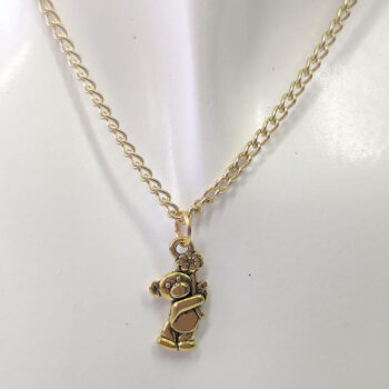 Antique Gold Cute Bear with Flower Necklace - Image 3