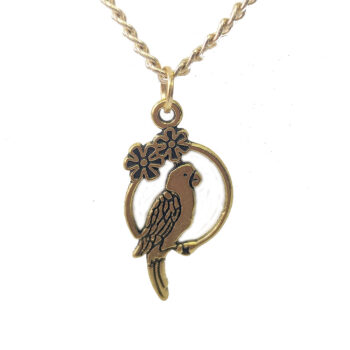 Antique Gold Parrot Bird in Hoop Necklace